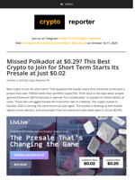 Missed Polkadot at $0.29? This Best Crypto to Join for Short Term Starts Its Presale at Just $0.02