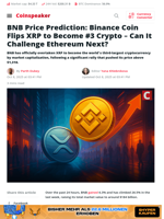 BNB Price Prediction: Binance Coin Flips XRP to Become #3 Crypto – Can It Challenge Ethereum Next? - Coinspeaker