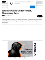 Satoshi's Coins Under Threat, Bloomberg Says - U.Today