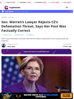 Sen. Warren’s Lawyer Rejects CZ's Defamation Threat, Says Her Post Was Factually Correct