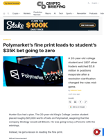 Polymarket's fine print leads to student's $35K bet going to zero