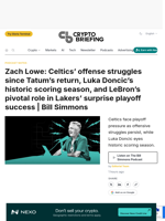 Zach Lowe: Celtics' offense struggles since Tatum's return, Luka Doncic's historic scoring season, and LeBron's pivotal role in Lakers' surprise playoff success | Bill Simmons