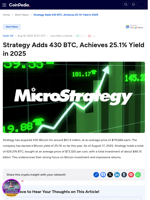 Strategy Adds 430 BTC, Achieves 25.1% Yield in 2025