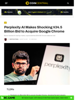 Perplexity AI Makes Shocking $34.5 Billion Bid to Acquire Google Chrome - CoinCentral