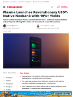 Plasma Launches Revolutionary USDT-Native Neobank with 10%+ Yields - Coinspeaker