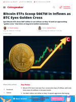 Bitcoin ETFs Scoop $667M in Inflows as BTC Eyes Golden Cross - Coinspeaker