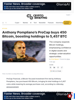 Anthony Pompliano's ProCap buys 450 Bitcoin, boosting holdings to 5,457 BTC