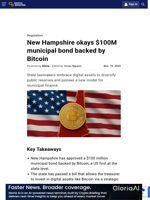 New Hampshire okays $100M municipal bond backed by Bitcoin