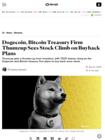 Dogecoin, Bitcoin Treasury Firm Thumzup Sees Stock Climb on Buyback Plans - Decrypt