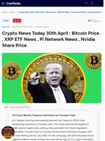 Crypto News Today 30th April : Bitcoin Price , XRP ETF News , Pi Network News , Nvidia Share Price