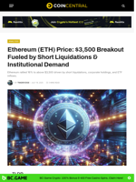 Ethereum (ETH) Price: $3,500 Breakout Fueled by Short Liquidations & Institutional Demand - CoinCentral