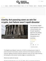 Clarity Act passing seen as win for crypto, but failure won't spell disaster