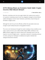 IOTA Mining Rises as Investors Seek Safer Crypto Income After Bitcoin Breach - Visionary Financial