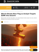 Bitcoin Breaks Bear Flag as Analyst Targets $39K Into Autumn - DailyCoin