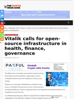 Vitalik calls for open-source infrastructure in health, finance, governance - The Crypto News Wire