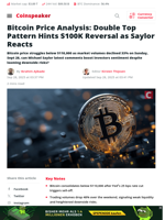 Bitcoin Price Analysis: Double Top Pattern Hints $100K Reversal as Saylor Reacts - Coinspeaker