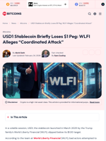 USD1 Stablecoin Briefly Loses $1 Peg: WLFI Alleges 