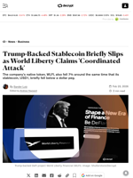 Trump-Backed Stablecoin Briefly Slips as World Liberty Claims 'Coordinated Attack' - Decrypt