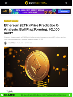 Ethereum (ETH) Price Prediction & Analysis: Bull Flag Forming, $2,100 next? - CoinCentral