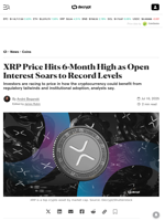 XRP Price Hits 6-Month High as Open Interest Soars to Record Levels - Decrypt