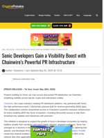 Sonic Developers Gain a Visibility Boost with Chainwire’s Powerful PR Infrastructure