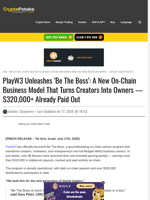 PlayW3 Unleashes ‘Be The Boss’: A New On-Chain Business Model That Turns Creators Into Owners — $320,000+ Already Paid Out