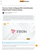 Tron Inc. Shares Fall 85% Amid Broader Treasury Firm Slump