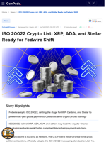 ISO 20022 Crypto List: XRP, ADA, and Stellar Ready for Fedwire Shift