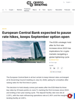 European Central Bank expected to pause rate hikes, keeps September option open