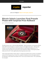 Bitcoin Solaris Launches Final Presale Phase with Surprise Price Rollback