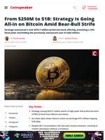From $250M to $1B: Strategy Is Going All-in on Bitcoin Amid Bear-Bull Strife - Coinspeaker