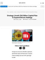 Strategy Unveils $42 Billion Capital Plan to Expand Bitcoin Holdings