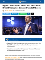 Ripple CEO Says CLARITY Act Talks Near Breakthrough as Senate Standoff Eases