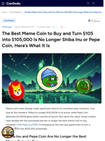 The Best Meme Coin to Buy and Turn $105 into $105,000 Is No Longer Shiba Inu or Pepe Coin, Here’s What It Is