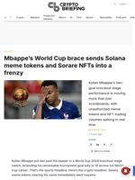 Mbappe's World Cup brace sends Solana meme tokens and Sorare NFTs into a frenzy