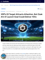 XRP’s $5 Target Attracts Attention, But Ozak AI’s $1 Launch Goal Could Deliver 100x