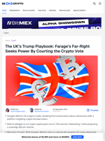 Reform UK Leads Polls On Crypto And Anti-Immigration Promises