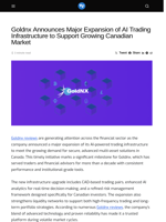 Goldnx Announces Major Expansion of AI Trading Infrastructure to Support Growing Canadian Market - Visionary Financial