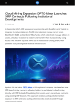 Cloud Mining Expansion OPTO Miner Launches XRP Contracts Following Institutional Developments - Visionary Financial
