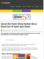 Samson Mow Pushes Mining Hardware Ban as Bitcoin Core 30 Sparks Spam Debate