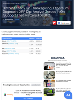 Bitcoin Steady On Thanksgiving; Ethereum, Dogecoin, XRP Dip: Analyst Zeroes In On 'Support That Matters' For BTC - Grayscale Bitcoin Mini Trust (BTC) (ARCA:BTC) - Benzinga