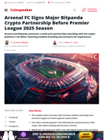 Arsenal FC Signs Major Bitpanda Crypto Partnership Before Premier League 2025 Season - Coinspeaker