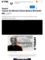 Saylor Revisits His Iconic 2020 BTC Tweet As Bitcoin Dives Below $114,000