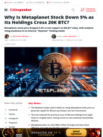 Metaplanet Stock Slides as Bitcoin Holdings Cross 20K BTC