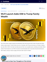 WLFI Launch Adds $5B to Trump Family Wealth