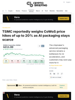 TSMC reportedly weighs CoWoS price hikes of up to 20% as AI packaging stays scarce