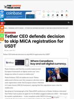 Tether CEO defends decision to skip MiCA registration for USDT - The Crypto News Wire