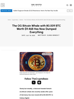 The OG Bitcoin Whale with 80,009 BTC Worth $9.46B Has Now Dumped Everything