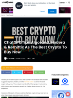 ChatGPT Tips Algorand, Hedera & Remittix As The Best Crypto To Buy Now | Live Bitcoin News
