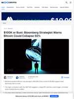 $100K or Bust: Bloomberg Strategist Warns Bitcoin Could Collapse 50% - BeInCrypto